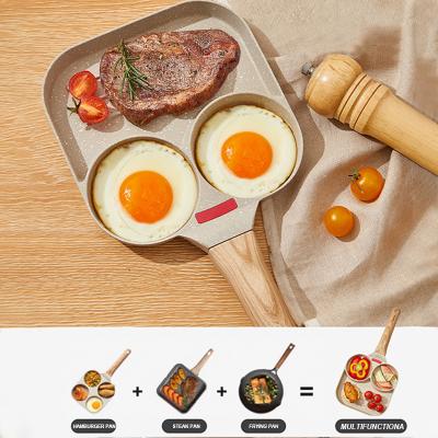 China Easy Clean Divider Breakfast 3 Sections Frying Pan Granite Coating Square Frying Pan Non Stick 3 in 1 Cookware for Induction and Gas for sale