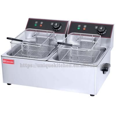 China Chicken 2-Tank 2-Basket Stainless Steel Professional Kitchen Electric Deep Fryer For Sale for sale