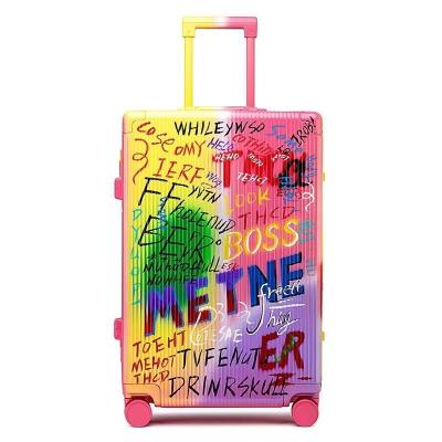 China Custom PC Luggage ABS+PC Graffiti Style Trolley Luggage Carry On Suitcase Set Travel Boarding Luggage With Wheels for sale