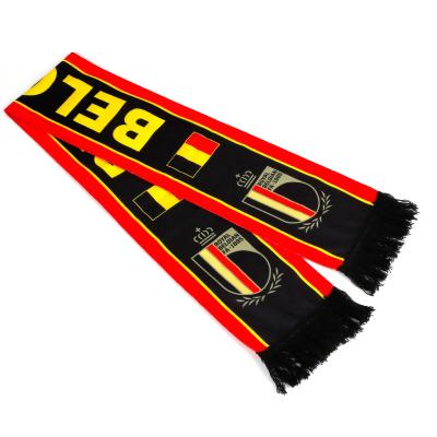 China Custom High Quality Acrylic Soccer Fan Club World Cup Soccer Club Knitted Scarf Custom Cheering Belgium Soccer Scarf for sale