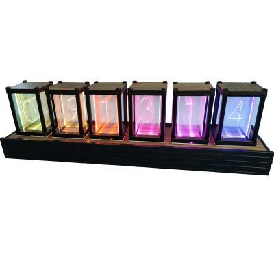 China LUMINOVA Nixie Retro RGB Clock Table Digit Glow Tube Electronic Analog Clock Decoration Office Creative Exquisite Ornaments for sale