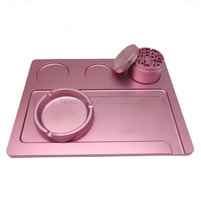 China Pink Rolling Tray Custom Logo Cigarette Smoking Herb Weed Rolling Tray Wholesale New Matte Aluminum Metal Smoking Rolling Tray for sale