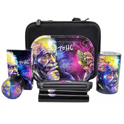 China Custom New Arrival 7pcs Grinder Sets Stash Jar Smoking Set Logo Metal +plastic Tobacco Weed Rolling Tray With Tobacco Bag for sale