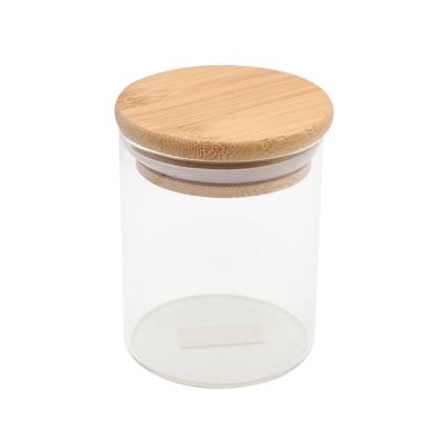 China Cover Kitchen 67mm Borosilicate Hot Sell Logo Wooden Lid Custom Herb Weed Storage Containers With Bamboo Glass Jars for sale