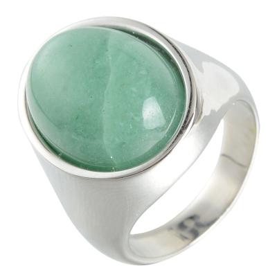 China Free Wholesale Stainless Steel Silver Band Lead Fasion Green Semiprecious Stone Nature Stone Ring Set Jewelry For Men for sale