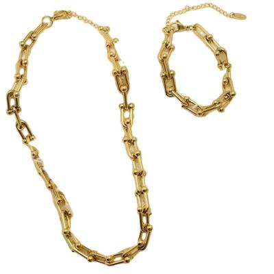 China Hiphop 18k Real PVD Gold Plating U-Shape Link Chain Hiphop Jewelry Set Stainless Steel Chunky Chain Choker Necklace for sale