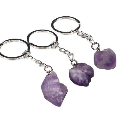 China Fashion Free Jewelry Key Ring Lead Crystal Irregular Amethyst/Nickel Key Chain Natural Stone Jewelry for sale