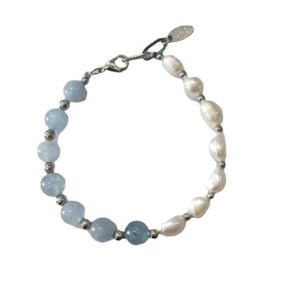 China Lead / Nickel Free Korean Vintage Freshwater Pearl Necklace Colored Stone Necklace Blue Pearl Bead Bracelet For Women for sale