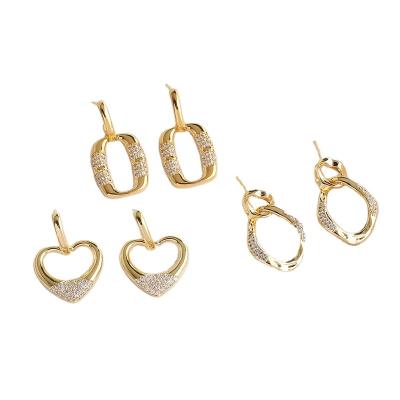 China New Fashion Lead Free Wholesale Irregular Circle Rectangle Heart Gold Metal Drop S925 Sterling Silver Irregular Earring Set For Women for sale