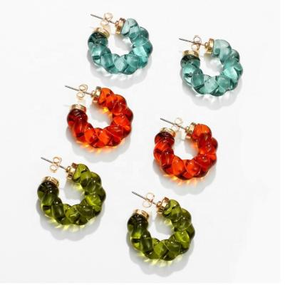 China Punk Minimalist Daily Jewelry Solid Clear Resin C Shape Earring Women Designer Custom Acrylic Twist Hoop Earrings for sale