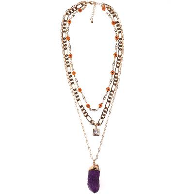 China FASHIONABLE Luxurious Classic Necklace Layer Handcrafted Chain and Huge Purple Natural Stone Pendant Necklace Jewelry for sale