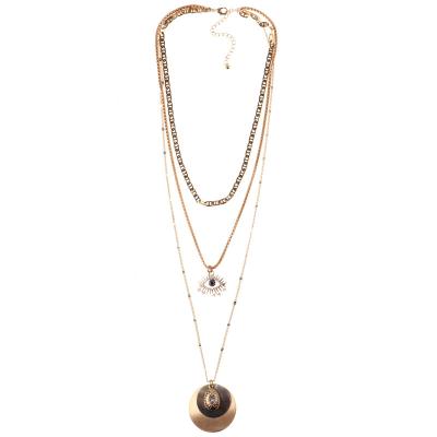 China Fashionable Secret Eye Collection Layer Chain Necklace With Chain And Shell Element Pendant Necklace Jewelry Handcrafted For Woman for sale