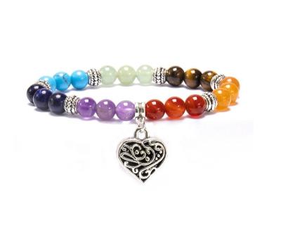 China Colorful Natural Healing Beaded Charms Bracelet Natural Stone BOHEMIA Heart Stretch Bracelet Jewelry Women for sale