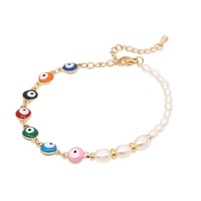 China Lead/Nickel Free Selling Handmade Murano Glass Fantastic Whole Glass Evil Eye Bracelet Freshwater Pearl Bracelet Jewelry For Women for sale