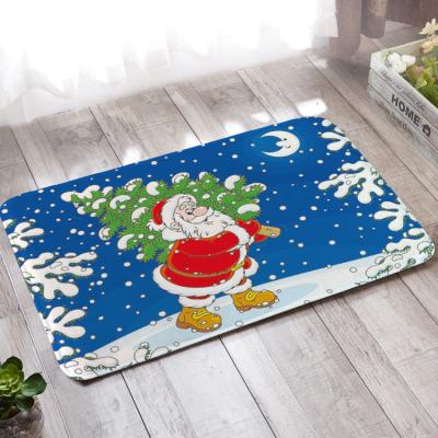 China Anti-bacteria Merry Christmas Door Mat Flannel Home Floor Mat Christmas Party Decorations Christmas Non-slip Mat for sale