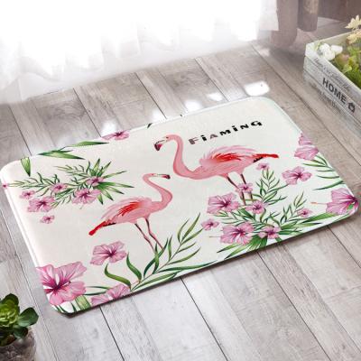 China Anti-bacteria Custom Design Modern Flamingo Floor Mat High Quality Flannel Anti Slip Floor Mat Floor Entrance Door Mat for sale