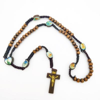 China Jesus Wooden Brand Necklace China Rosary Prayer Cross Necklace for sale