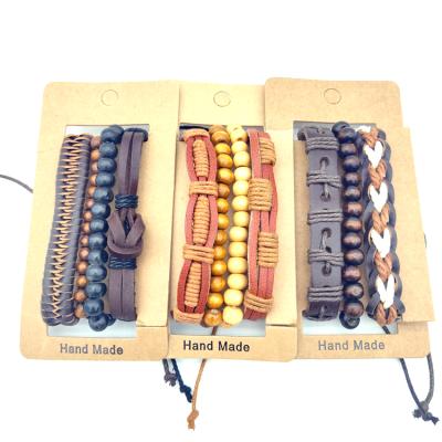 China BOHEMIA Wooden Bead Bracelet Multilayer Bangle Creative Woven Leather Bracelet Vintage for sale