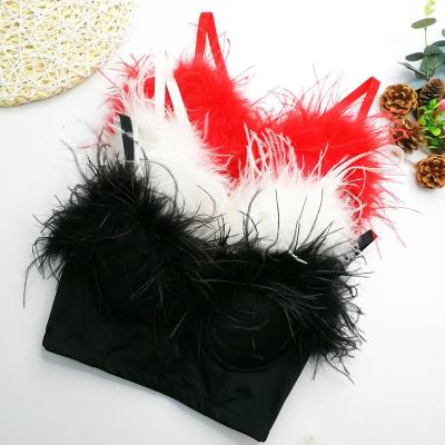 China European and American Sexy Backless Deep V-Neck Spice Girl Hot Top Spice Girl Bra Wrap Antibacterial Free Club Wrap Breast Bone Ostrich Hair Dance Corset for sale