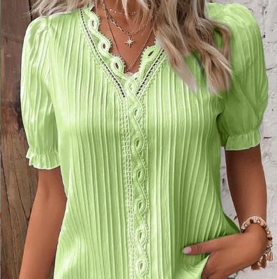 China New anti-shrink summer vacation fashion hollowed out European and American women's short sleeve shirt for sale