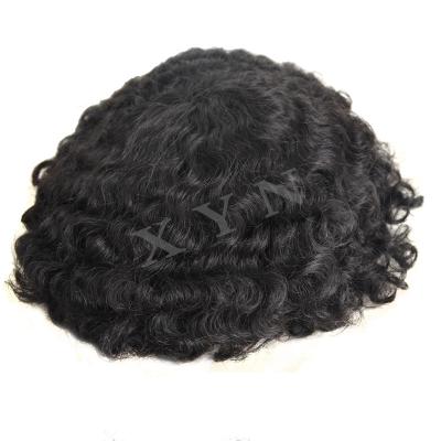 China Australia Base 6x8 7x9 8x10 Size #1B Curly Hair 6Inch Toupee For Men Indian Remy Lace &Pu ​​Men Toupee In Stock 8x10inch Or Be Customized for sale