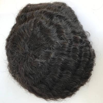 China Indian Remy Human Hair System Handmade Curly Toupee 8x10 Full Lace Handtied Men Hairpiece Natural Black Afro 10mm Curly Toupee for sale