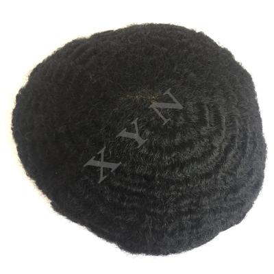 China Cheap Low PU Afro Curly Mens Hair Toupee For African American 6x8 7x9 8x10Inch Full PU Men Wig Replacement Wig In Stock for sale