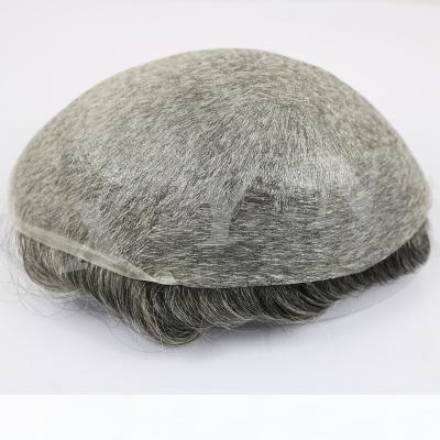 China NG 0.02mm Gray Hair Men Toupee Comfortable PU Hair Men Wig 100%Remy Hair Thin Low Low Men Wig for sale