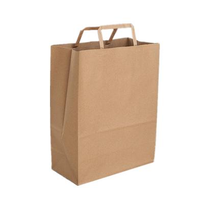 China Recyclable brown paper bags with flat handles; paper grocery bags with handles for sale