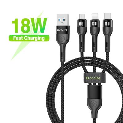 China 18w 3in1 BAVIN Stretching USB 3in1 Type c IOS 18W iPhone 1M Micro Fast Charging Nylon Data Cable For Mobile Phone PC236 for sale