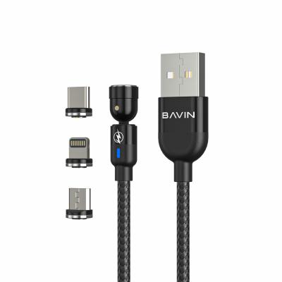 China 180 Degree Connector BAVIN Wholesale Nylon Braided 3 in 1 Magnetic Mobile Phone Cable 3in1 USB Fast Charging Data Cable For Android Phone CB-223 for sale