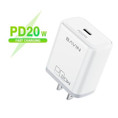 China Single Type Fast Charging Type-C Charger PC827 USA Original Cellphone PD 20W Port C Port Custom UK EU Plug BAVIN Mobile Phone Charger for sale