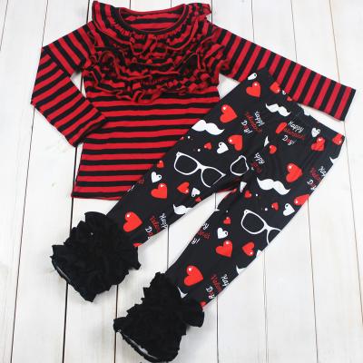 China Breathable high quality baby outfits kids clothes sets knit cotton stripes baby valentines clothes for sale