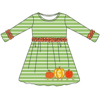 China Cute Long Sleeves Pumpkin Embroidery Baby Fall Winter Clothes Thanksgiving Kids Boutique Washable Clothing for sale