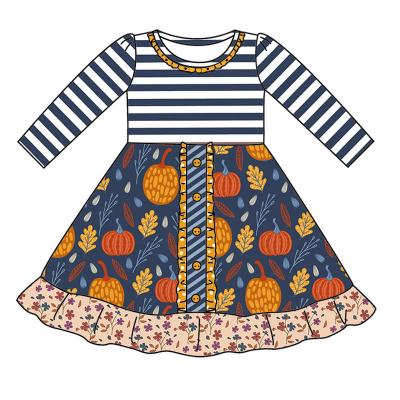 China Cheapest 2022 New Style Pumpkin Dress Frill Design Dress Girls Washable Baby Dresses Day Thanksgiving Dress for sale