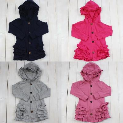 China Wholesale winter plus size baby cardigan tops full boutique girls ruffle jacket solid color baby hoodie jackets for sale