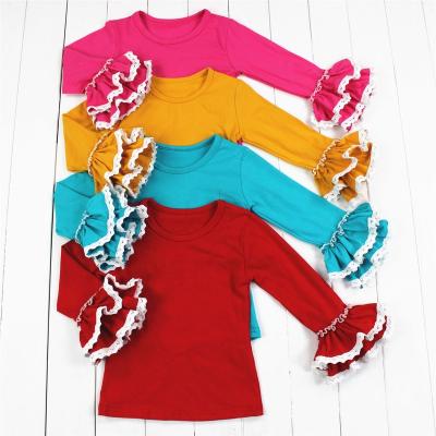 China Breathable Multiple Colors Kids Ruffle Top Toddler Boutique Apparel Bulk Wholesale Babies Lace Up Ruffle T-Shirts for sale