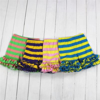 China Hot sale viable wholesale girls clothes shorts cotton striped kids clothing baby icing ruffle shorts baby boutique shorts for sale