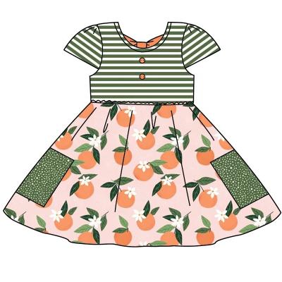 China Summer Plus Size Fruit Pattern Girls Dresses Striped Sleeve Kids Clothes Boutique Short Babies Dress for sale