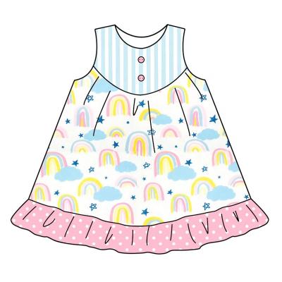 China Washable Rainbow Pattern Factory Designs Summer Ruffle Dress Sleeveless Babies Dresses Girls Clothing Wholesale for sale