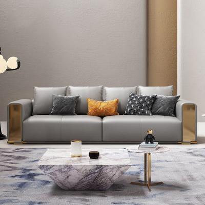 China Stainless Steel S304 Sofa Set S304 Sofa Set Luxury Italian Design Furniture Contemporary Genuine Leather Modern Sofa for sale