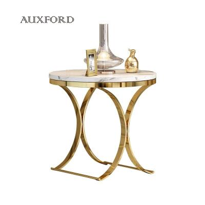 China Stable Modern Luxury Stainless Steel Side Table Gold Plated Coffee Table Design Time Marble Top Relaxing Furniture for sale