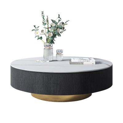 China Marble Top Center Table With Drawer Modern Round Marble Top Coffee Table With Drawer Storage Function Center Table for sale