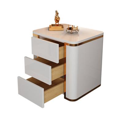 China Design 3 Drawers Painting Bedside Table Luxury White Gold Legs Modern Nightstand Bedroom Furniture for sale