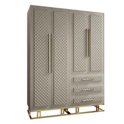 China Customizable Modern Design Wardrobes Bedroom Furniture MDF Wood and Stainless Steel Cabinet with Drawers and Pole for Clothes for sale