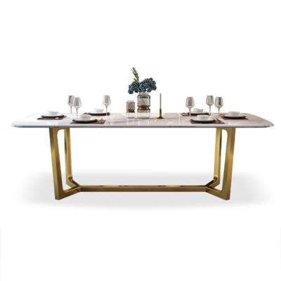 China Modern Solid Stainless Steel Dining Table Slate Home Dining Italy Style Sets Luxury Royal 8 Chair Table Furniture Dining Table Set for sale