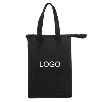 China Aluminum Foil Cooler Bags Custom Logo Thermal Black Zippered Non Woven Waterproof Insulated Cooler Bag for sale