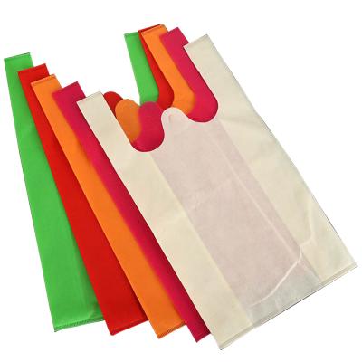 China Eco-friendly 100% Spunbond Fabric Nonwoven Vest Bag Customs Printing Non Woven Supermarket W Cut Bag for sale