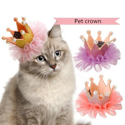 China New Viable Arrive Cute Princess Style Design 4 Colors Dog Puppy Hat Soft Pearl Headwear Cute Crown Cat Hair Clip for sale