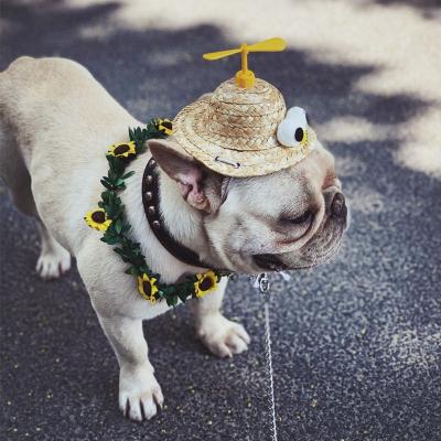 China 2019 Pet Design Puppy Style Hat Funny Cat Dog Straw Hat Viable Summer Cute Handmade Hawaiian Sunshade Sunshade Hats for sale